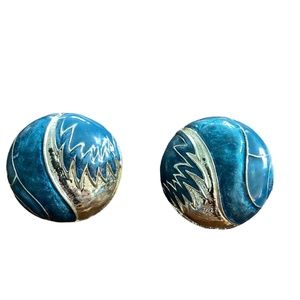 Gold and Teal Colored 80’s Style Statement Earrings